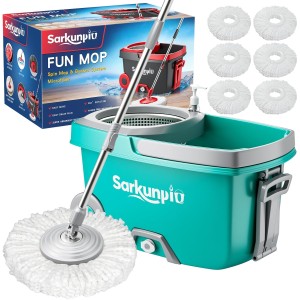 Spin Mop and Bucket Set with 6 Microfiber Heads, Turquoise
